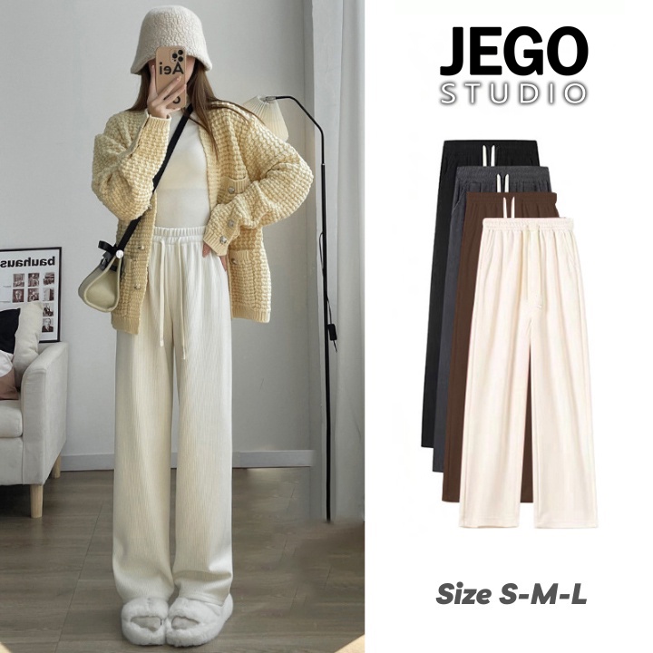 Quần ống suông Nỉ Tăm Unisex, kiểu quần ống rộng cạp chun có dây rút điều chỉnh eo chất vải dày dặn không nhăn