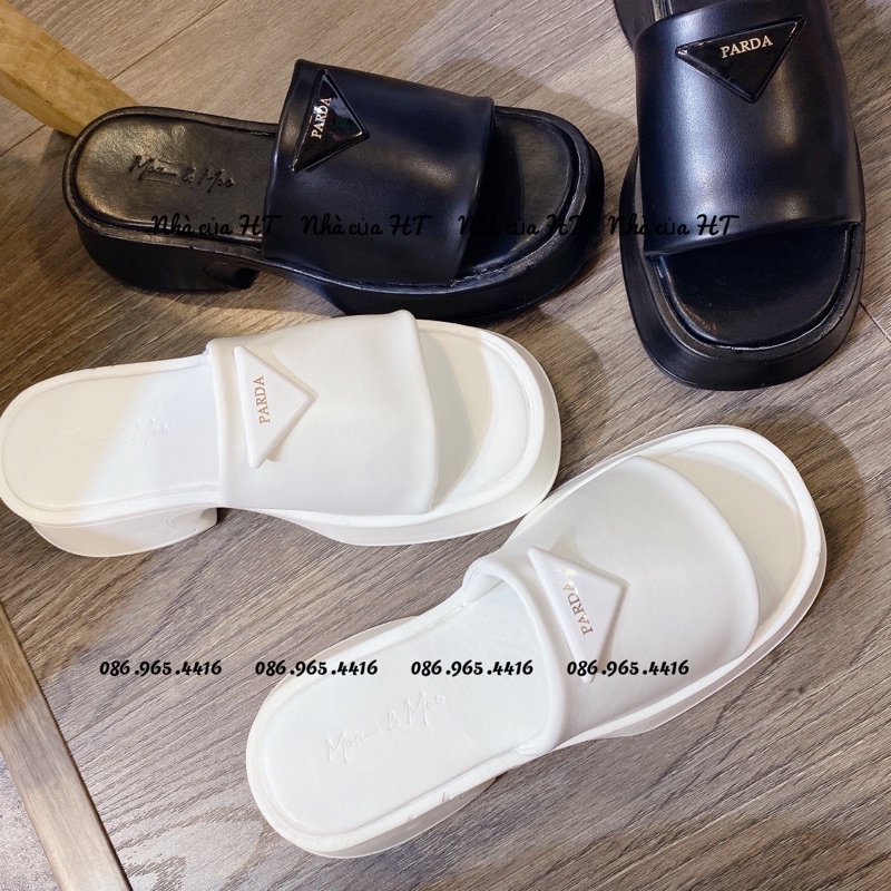 DÉP BÁNH MÌ QUAI DA PHỐI KHOÁ PRADA FULL MÀU