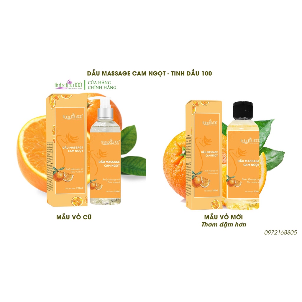 Tinh dầu massage body cam ngọt Tinh Dầu 100 thư giãn. Dầu matxa toàn thân giảm mệt mỏi cho nam và nữ chai 200ml