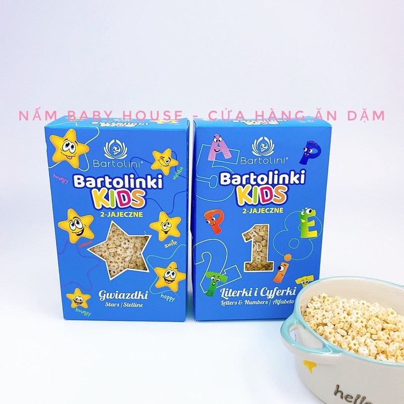 Nui hữ cơ hình sao, nui chữ Bartolini Ba Lan cho bé ăn dặm 250g