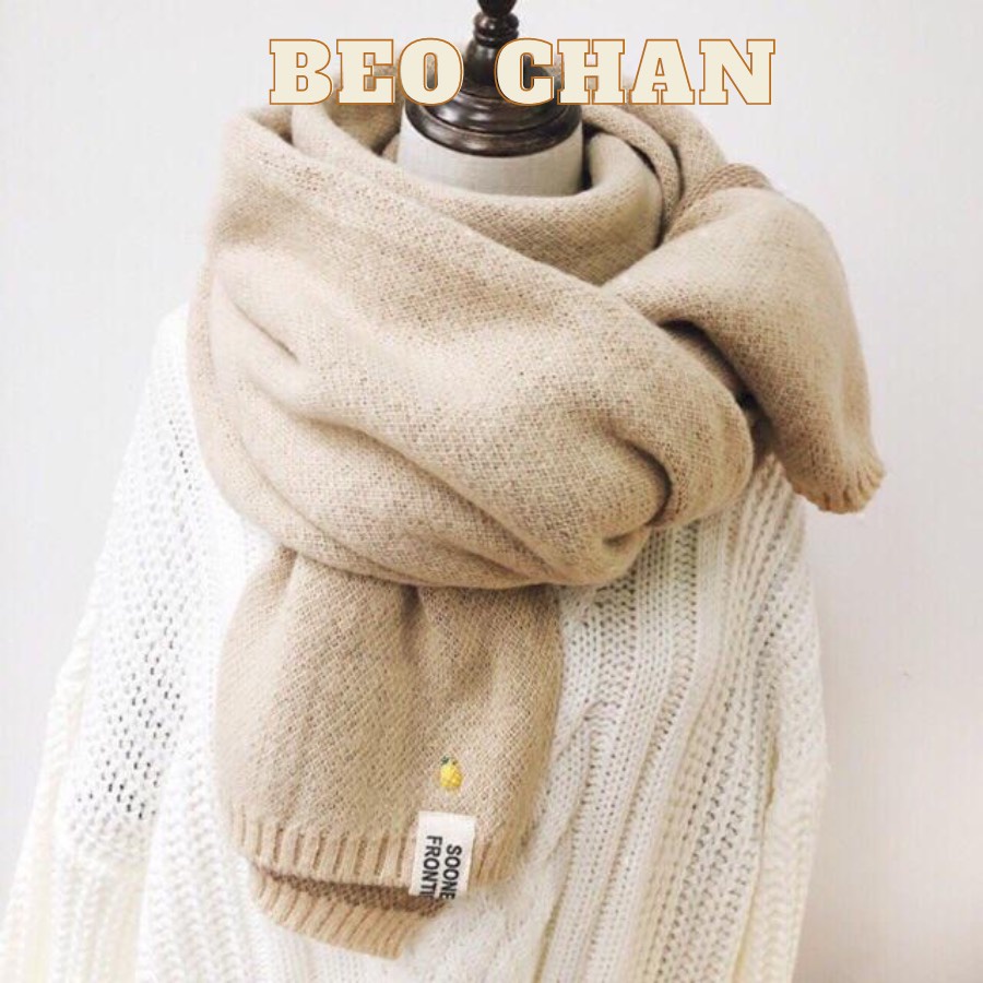 Khăn len quàng cổ nam nữ khăn choàng len nam nữ vintage mềm mịn dày cực ấm đính kèm quả dứa Beo Chan