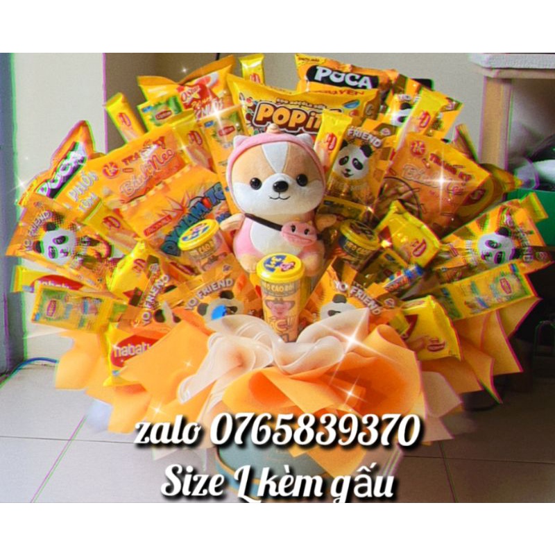 bó hoa bánh kẹo kèm gấu bông tặng sinh nhật cho nữ , bó hoa bánh kẹo tặng trung thu, quà 20/10 cho người yêu,cho mẹ