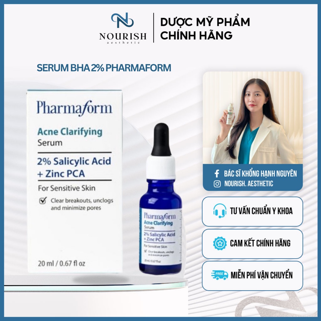 Pharmaform Acne Clarifying Serum 20ml - Tinh chất giảm mụn và ngăn ngừa mụn, se khít lỗ chân lông hàng công ty