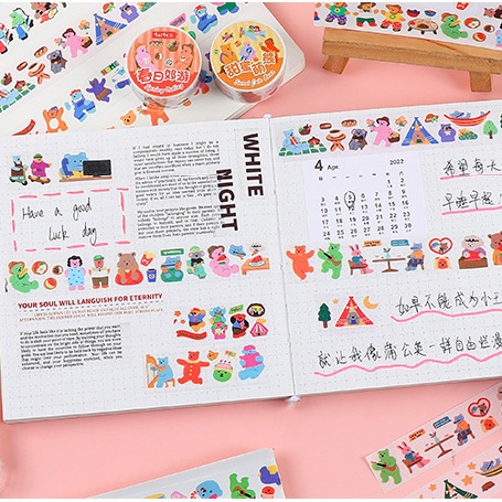 Băng Keo Dán Trang Trí Nhật Ký Hình Gấu Hoạt Hình Dễ Thương DIY