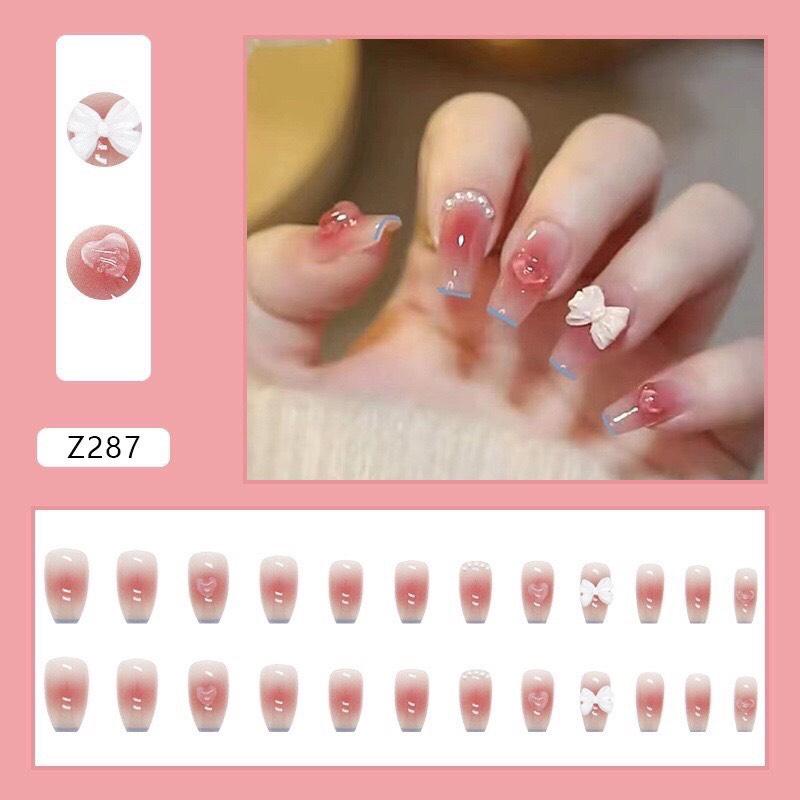 Bộ 24 móng nails giả họa tiết xinh xắn kèm phụ kiện