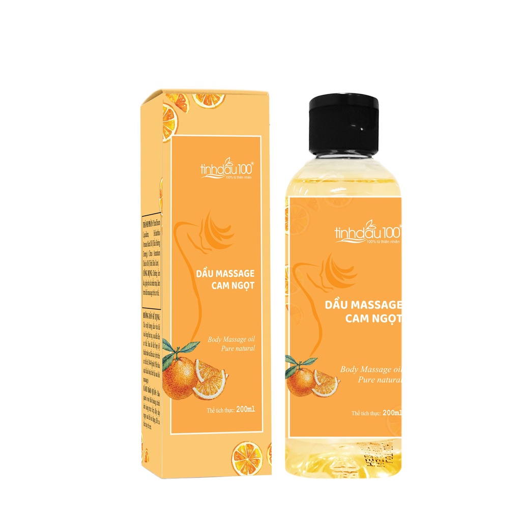Tinh dầu massage body cam ngọt Tinh Dầu 100 thư giãn. Dầu matxa toàn thân giảm mệt mỏi cho nam và nữ chai 200ml