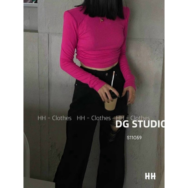 Áo thun cổ tròn rút 2 bên dây tạo kiểu tay dài A15