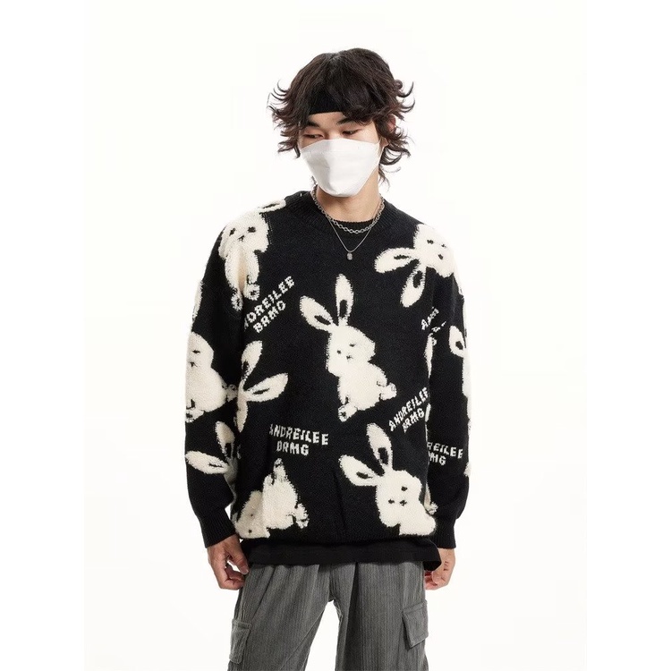 Áo Sweater Màu Đỏ In Hình Thỏ Phong Cách Trung Hoa Cho Cặp Đôi