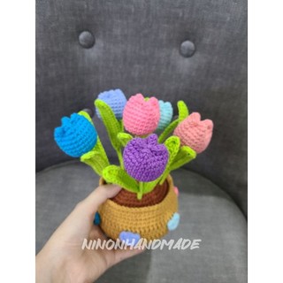 Chậu hoa tulip len trang trí