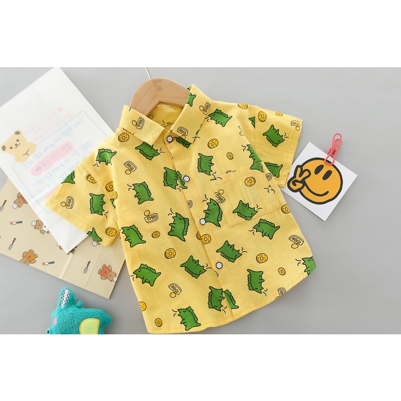 Set Đồ 2 Món Gồm Áo Sơ Mi In Họa Tiết Hoạt Hình Đính Nơ + Quần Ngắn Thời Trang Dự Tiệc Cho Bé Trai