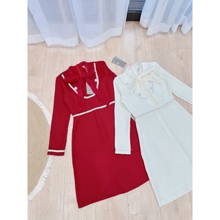 Váy buộc nơ cổ mix dây trang trí