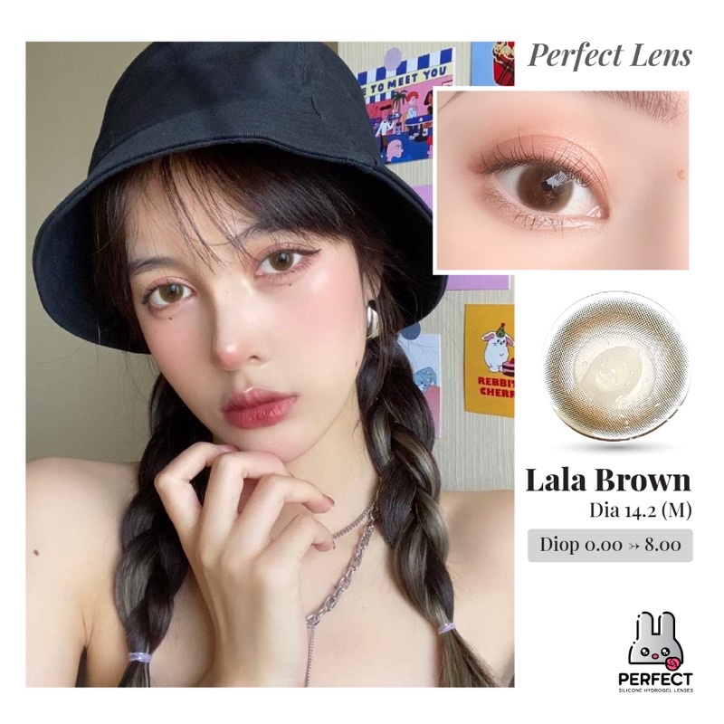 Lens ẢNH MẮT THẬT , Kính Áp Tròng Có Cận giãn vừa, LALA BROWN Dia 14.2 M Hydrogel Silicone giãn vừa , Hạn Sử Dụng 1 Năm