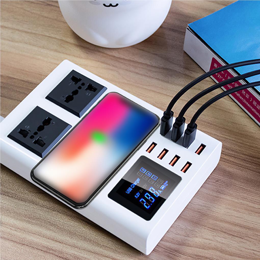 Ổ Cắm Sạc Nhanh USB Không Dây Đa Năng 8 Cổng Ra Màn Hình Hiển Thị Lcd