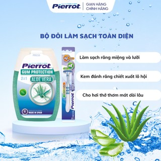 Bộ Đôi Kem Đánh Răng Hương Lô Hội 2 Trong 1 Và Dụng Cụ Làm Sạch Lưỡi PIERROT Cho Hơi Thở Thơm Mát