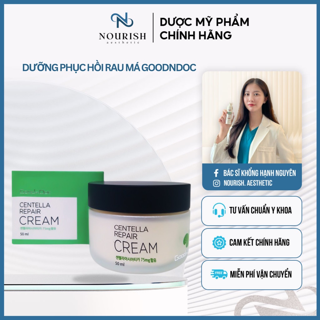 Kem Dưỡng Ẩm Phục Hồi Da Rau Má GoodnDoc Centella Repair Cream (50ml)