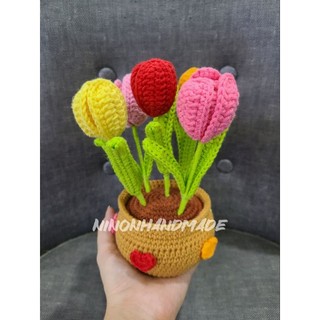 Chậu hoa tulip len trang trí