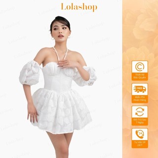 Đầm xoè cúp ngực cloudy dress chính hãng lola shop màu trắng, hồng.