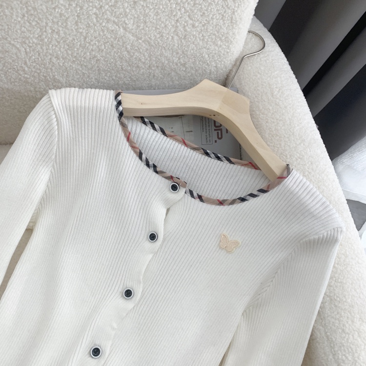 Áo Dệt Kim Tay Dài Dáng Ngắn Thêu Hình Bướm Xinh Xắn Thời Trang