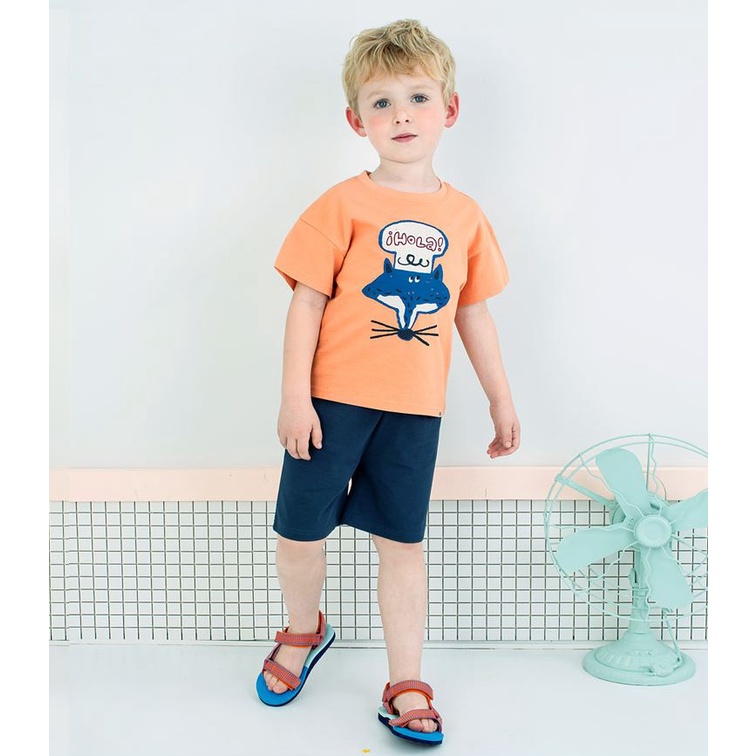 Set đồ bộ short thun bé trai thương hiệu Hàn Quốc Petite Mieux in hình cáo dễ thương màu cam be MOM & BABY EMECN03