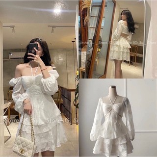 [ẢNH THẬT] VÁY THIÊN NGA CỔ YẾM HAI DÂY TRỄ VAI CUT OUT HỞ LƯNG DÀI TAY VOAN TƠ TRƠN ĐTNHTY