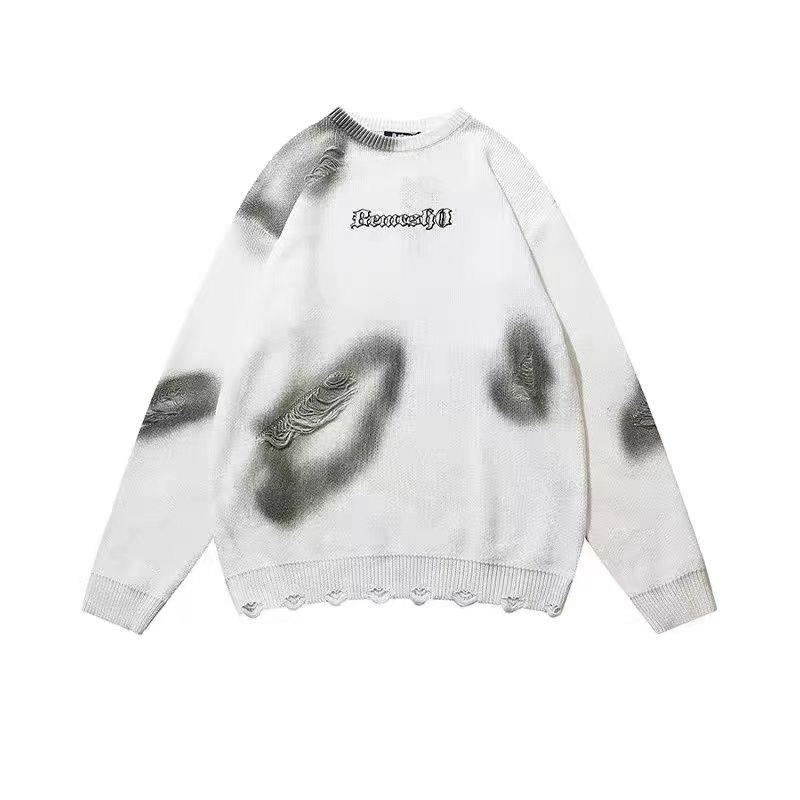 Áo Sweater Dáng Rộng Thiết Kế Xẻ Rách Phong Cách Hip Hop Đường Phố Mỹ Cá Tính