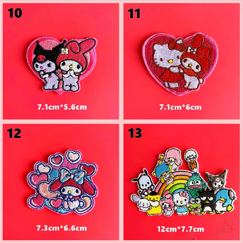 ☸ Sticker Ủi Thêu Hình Kuromi / Melody / Hello Kitty / Cinnamoroll / Pom Purin Màu Hồng Ngọt Ngào ☸ 1 Sticker Ủi Thêu Hình Huy Hiệu