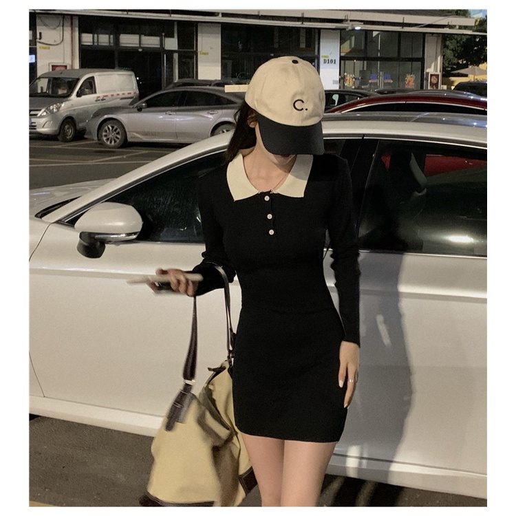 Đầm Tay Dài Cổ Polo Màu Sắc Thời Trang Mùa Thu Phong Cách Hàn Quốc Cho Nữ