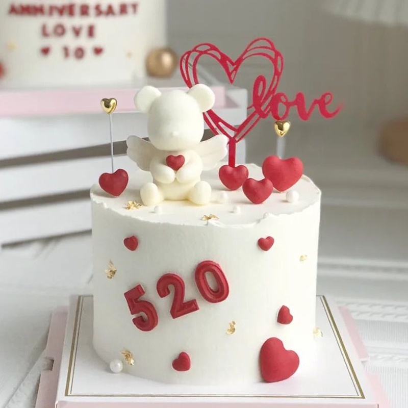 Phụ Kiện Trang Trí Bánh Kem Sinh Nhật / Lễ Tình Nhân Bằng Acrylic Màu Đỏ