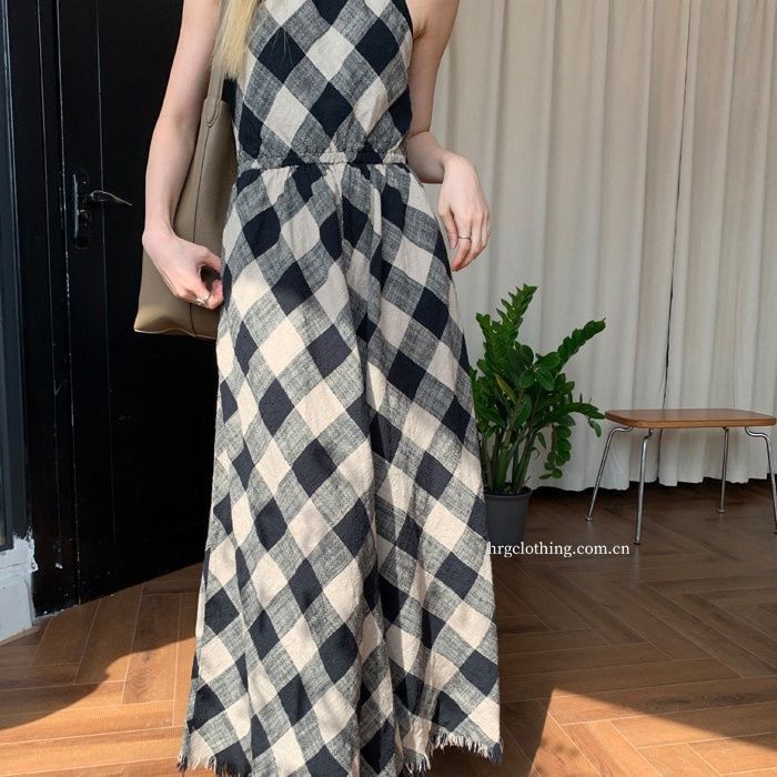 Đầm Hai Dây Dáng Dài Họa Tiết Sọc Caro Phong Cách Pháp Cao Cấp Thời Trang Mùa Hè Hàng Mới Dành Cho Bạn Nữ