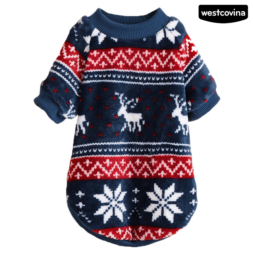 [COD]♘Áo Sweater Mùa Đông Bằng Polyester Chống Mòn In Họa Tiết Hoa Tuyết Tuần Lộc Sáng Tạo Cho Thú Cưng