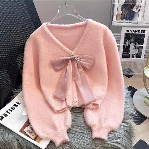 Áo Khoác Cardigan Len Giả Lông Cừu Màu Hồng Tươi Mới Phong Cách Nhật Bản Thời Trang Thu Đông 2022 Cho Nữ