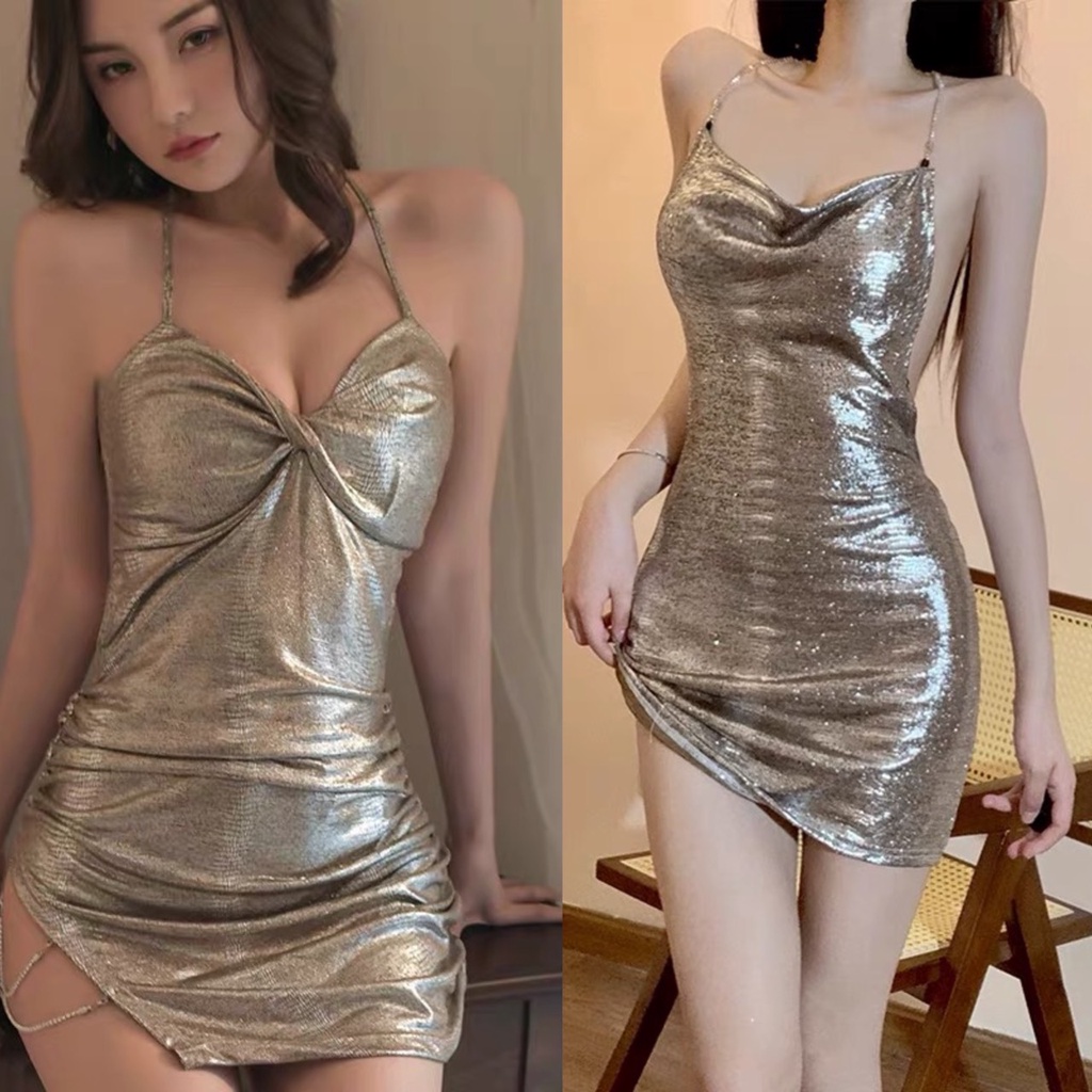 Váy Ngắn Sexy Vải Ánh Nhũ Sáng Lấp Lánh Nổi Bật Đầm Nữ Gợi Cảm La Perbra