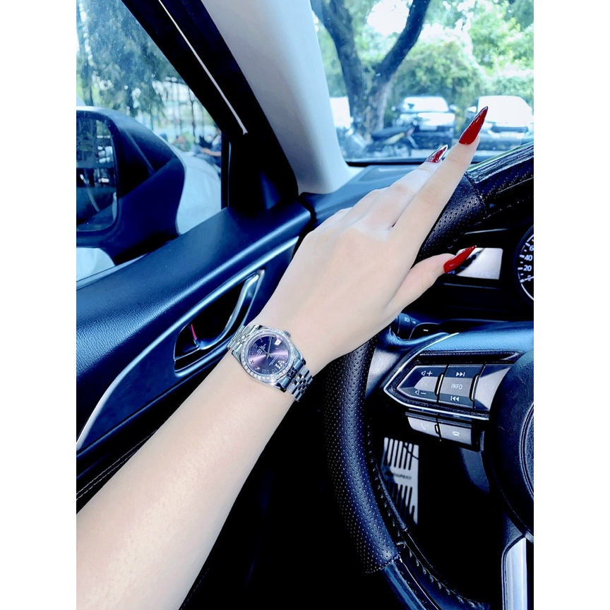 [JASMINE WATCH] Đồng hồ đeo tay nữ, đồng hồ nữ ROLEX full hộp cao cấp, thẻ quốc tế, màu tím thời trang, đính kim cương