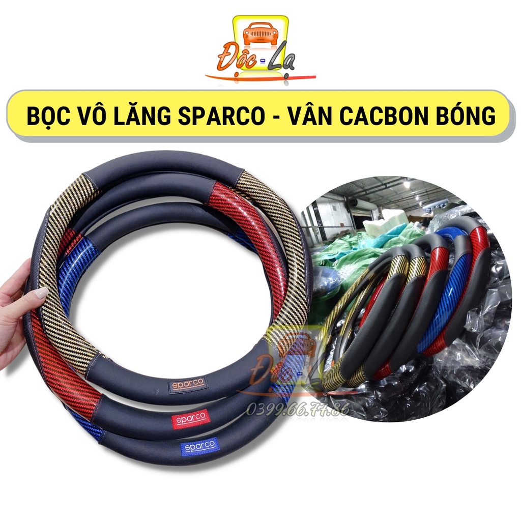 Bọc Vô Lăng Sparco Phối Vân Cacbon Bóng Thái  Size 37cm-38cm Cao Cấp