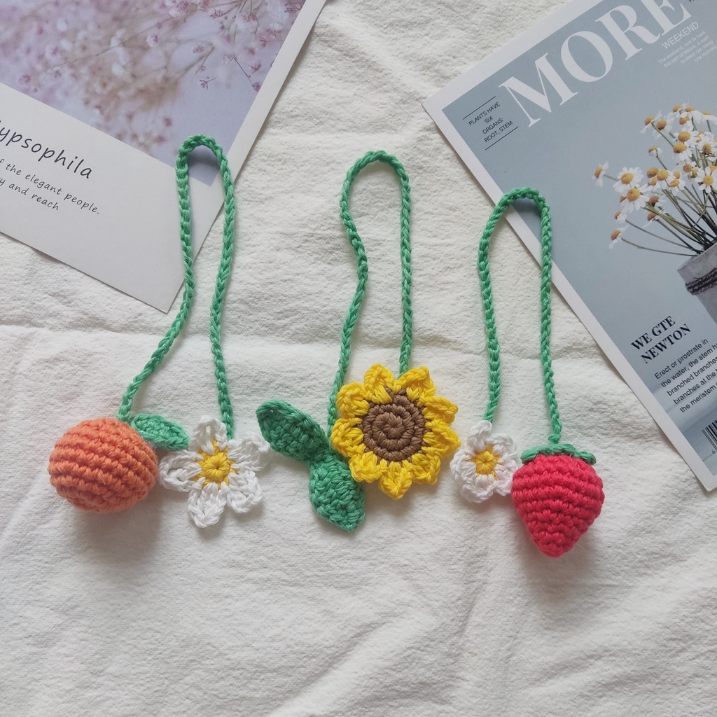 Dây đeo trang trí túi xách balo xe ô tô hình hoa quả đẹp dễ thương handmade từ len