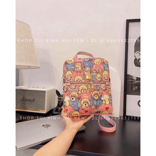 Balo gấu hồng size nhỡ 30 dáng vuông mác nổi thời trang cute rộng dãi đa năng tiện dụng đi chơi đi làm