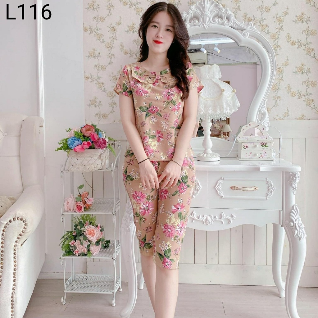 (Bunnysky) Đồ bộ mặc nhà, đồ mặc mùa hè lửng lụa mềm mát