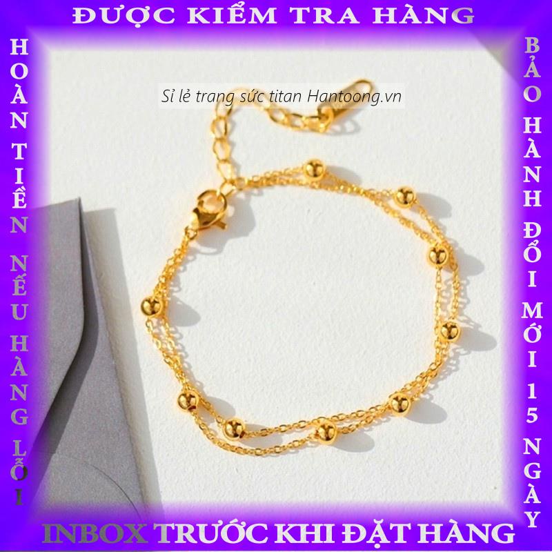 Lắc chân titan nữ không gỉ thiết kế bi tròn 2 lớp thời trang thanh lịch nguyengoc