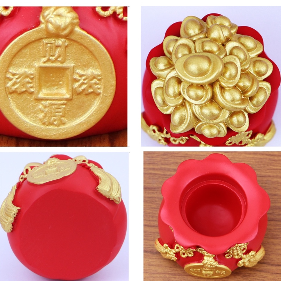 Hũ Đựng Muối Gạo Tài Lộc Năm Mới, Túi Thần Tài May Mắn Trang Trí Ban Thờ, Bàn Làm Việc Chiêu Thần Tài