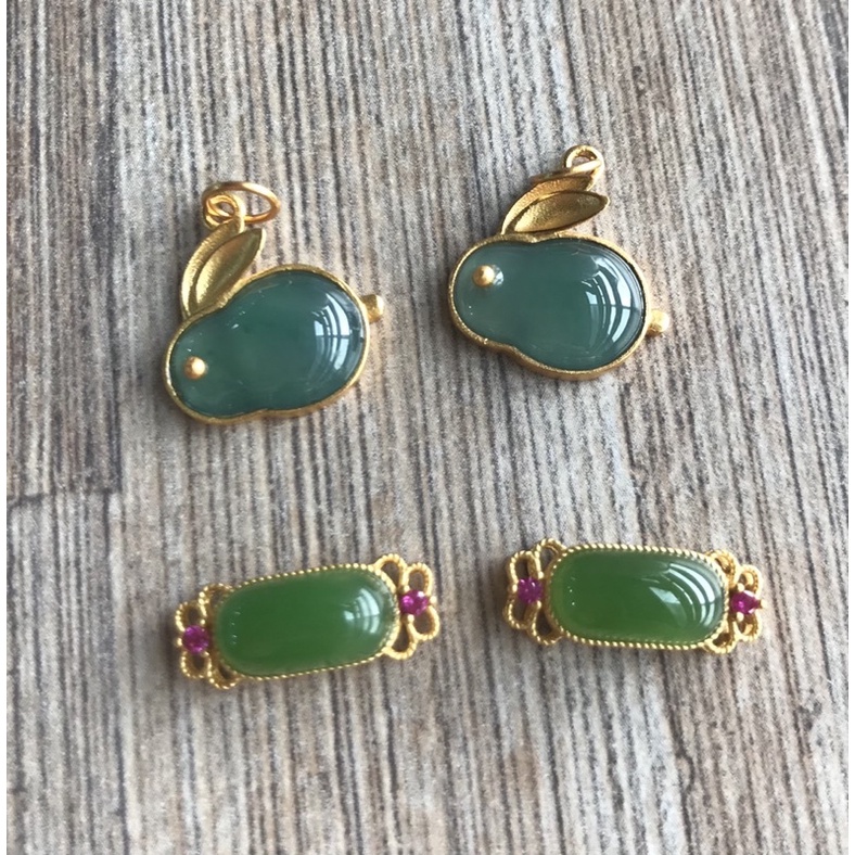 Charm bạc 925 hình thỏ Jadeite Jade A