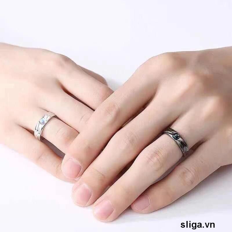 💌Nhẫn Cặp Hình Thiên Thần Và Ác Quỷ Màu Trắng Đen Phong Cách retro Cho Cặp Đôi Học Sinh