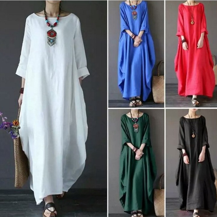 IELGY  IELGY  Đầm Dài Dáng Rộng Bằng cotton Lanh Màu Trơn Kích Thước Lớn Cho Nữ