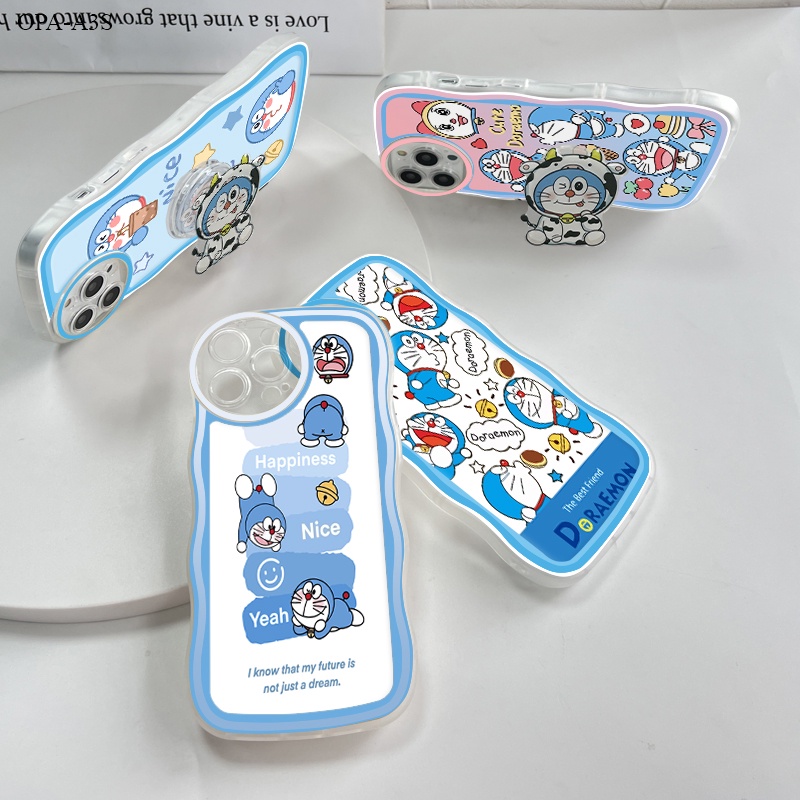 OPPO A7 A5S A12 A9 A5 A3S A12E A74 A95 A71 A76 A36 A94 A96 2020 4G Cho Ốp lưng điện thoại In Hình Cartoon Doraemon Cat Wave Bracket
