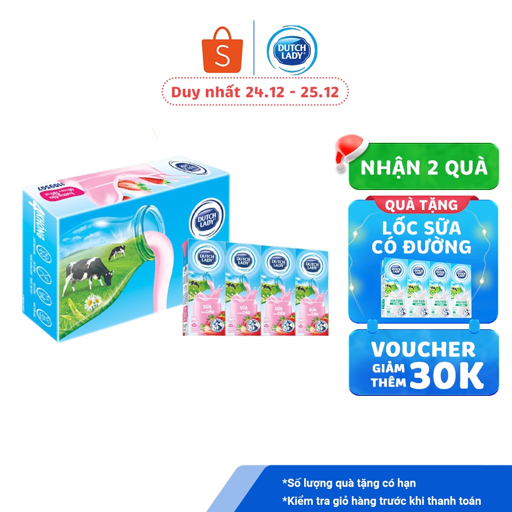 Thùng 48 Hộp Sữa Tươi Tiệt Trùng Dutch Lady Cô Gái Hà Lan Hương Dâu 48 x 180ml