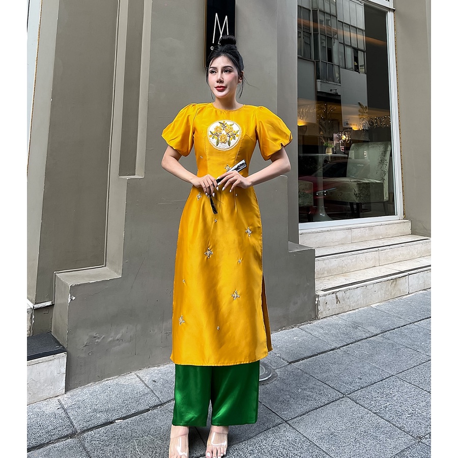 Áo dài cách tân Tapta nhung kết đá xinh xỉu AD023- Lady Fashion