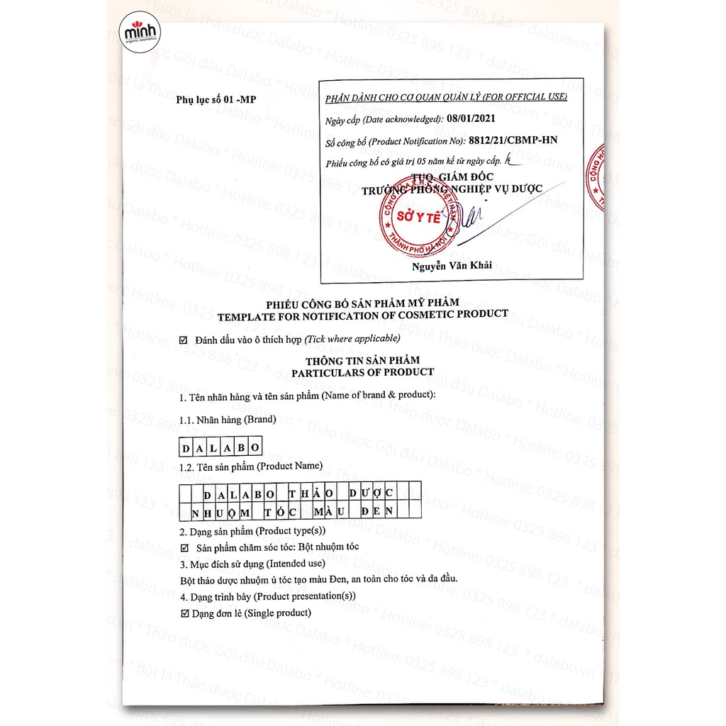Dalabo| Bột lá thảo dược nhuộm tóc phủ bạc, lâu phai màu, độ bền cao - An toàn, không hại da đầu
