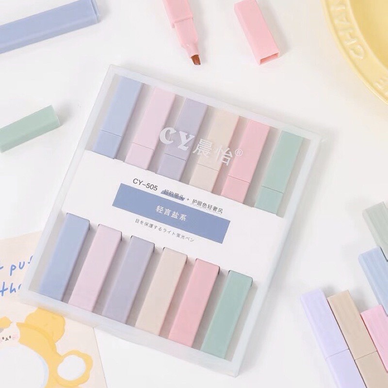 Set 6 Bút Highlight CY-505 Cream Color Pastel Đánh Dấu Bài Học Sinh Gấu Bông Béo 2T