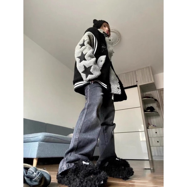 TKLIHN Áo khoác Lông Cừu ulzzang hình NGÔI SAO phong cách Y2K HOT TREND 2023