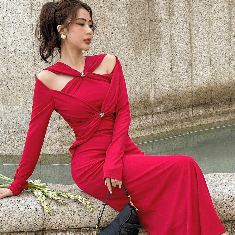 Đầm Ashley len đan móc body dáng dài