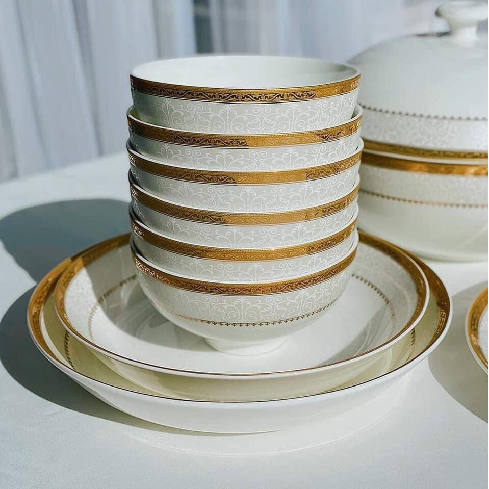 Set Bát Sứ Imperial 50 Món Hoàng gia viền vàng, viền bạc, trắng trơn, Dùng An Toàn Với Máy Rửa Bát